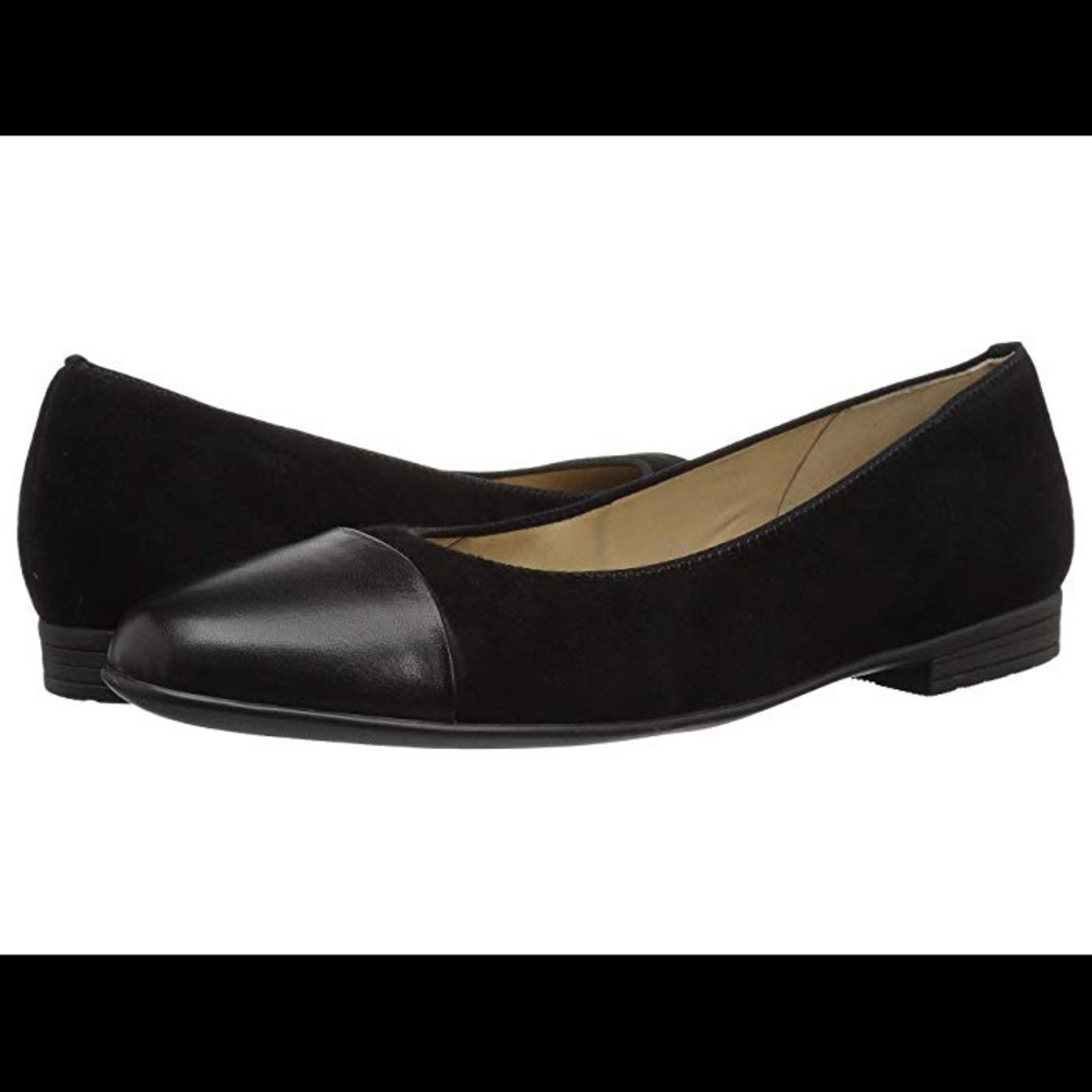 Ara black suede flats with leather cap toe